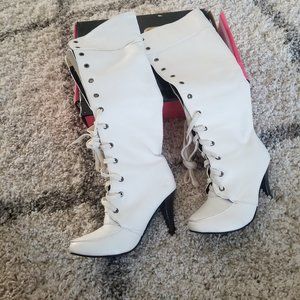 White Knee High Boots With Stilleto Heel